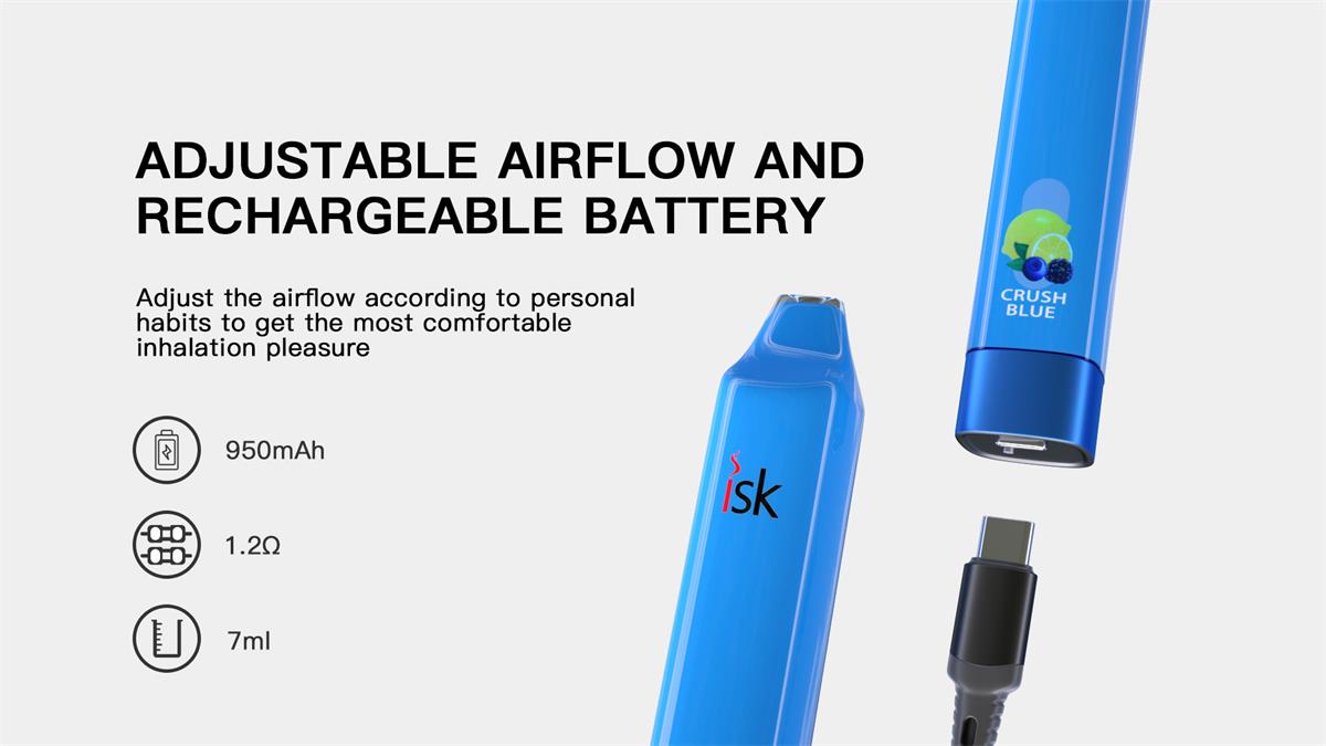 ISK013 Cigarette électronique Jetable POD 3000 Puffs avec débit d'air réglable et batterie rechargeable