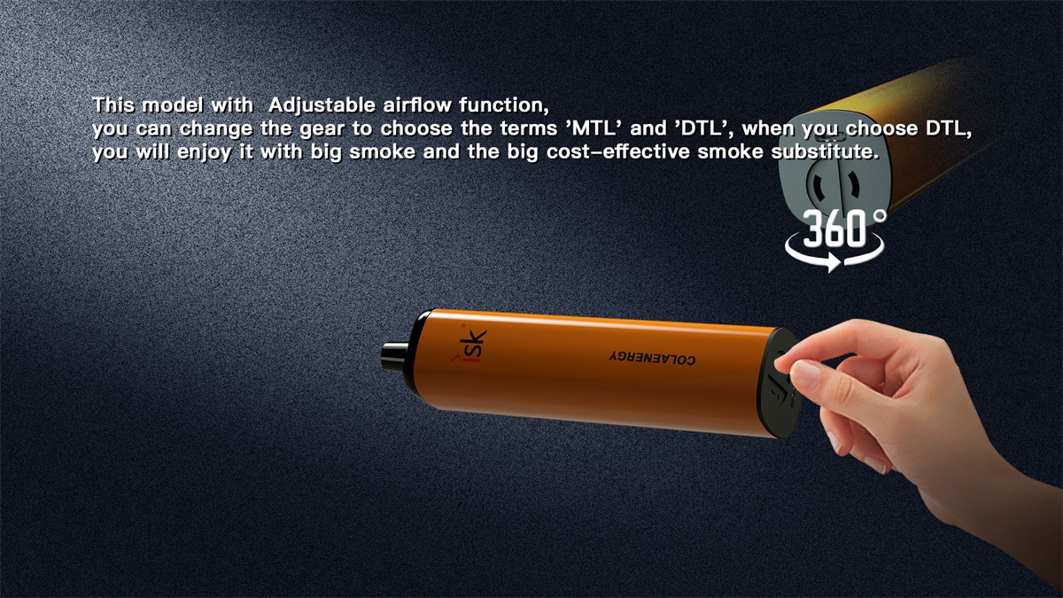 ISK047 cigarettes électroniques jetables 5000 Puff avec débit d'air réglable et batterie rechargeable